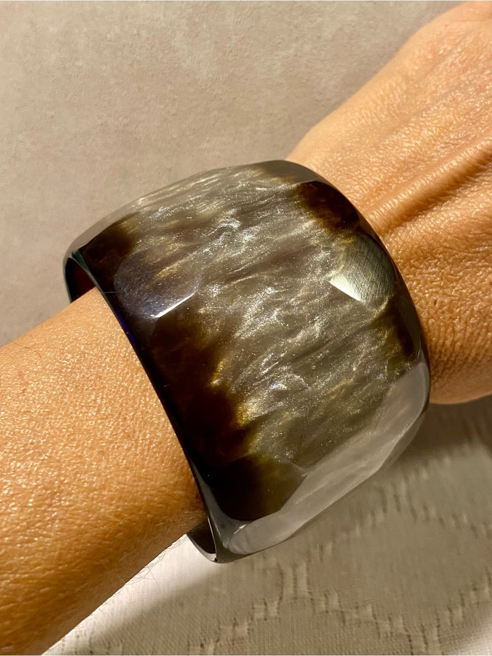 Wide Marbled Lucite Cuff Bracelet